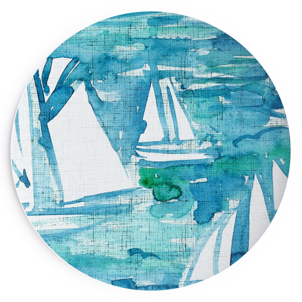 Sailboats Sailing Watercolor Loosely Painted - Blue Salad Plate, Blue