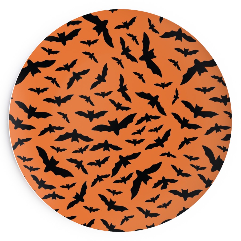 Halloween Black Bats Salad Plate, Orange