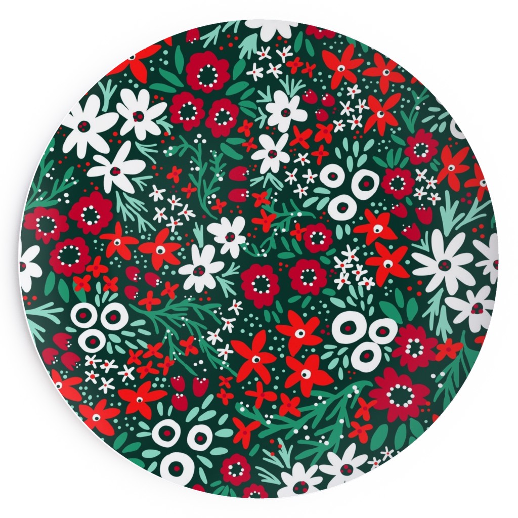 Rustic Floral - Holiday Red and Green Salad Plate, Green