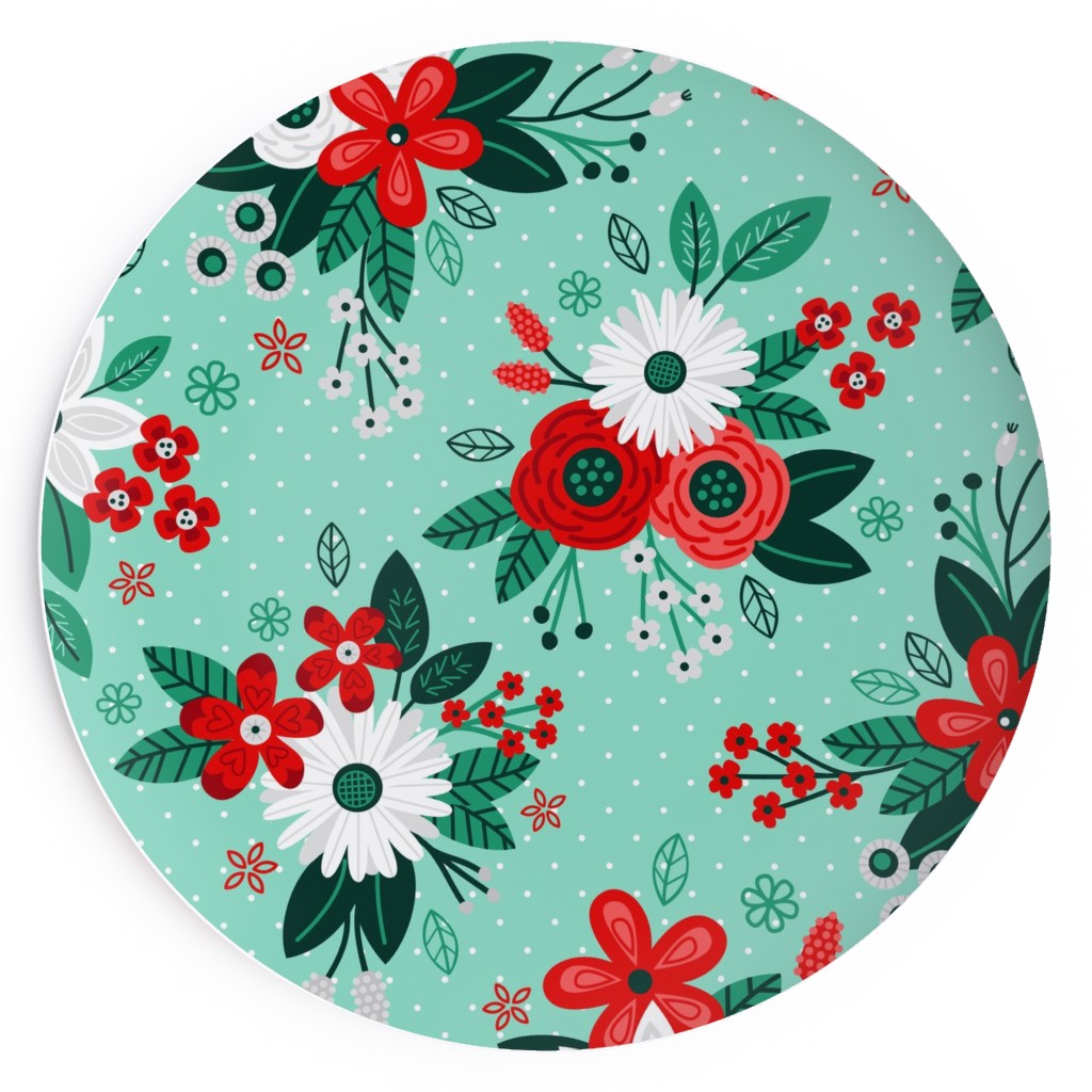 Holiday Floral Bouquet Salad Plate, Green