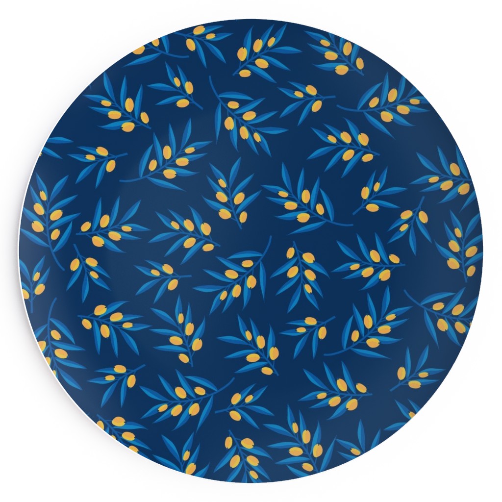Olive Branches - Blue and Yellow Salad Plate, Blue