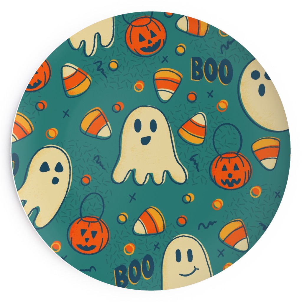 Candy Corn and Ghosts - Green Salad Plate, Multicolor