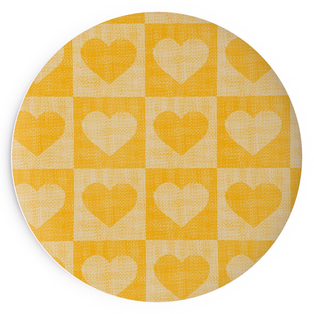 Love Hearts Check - Yellow Salad Plate, Yellow