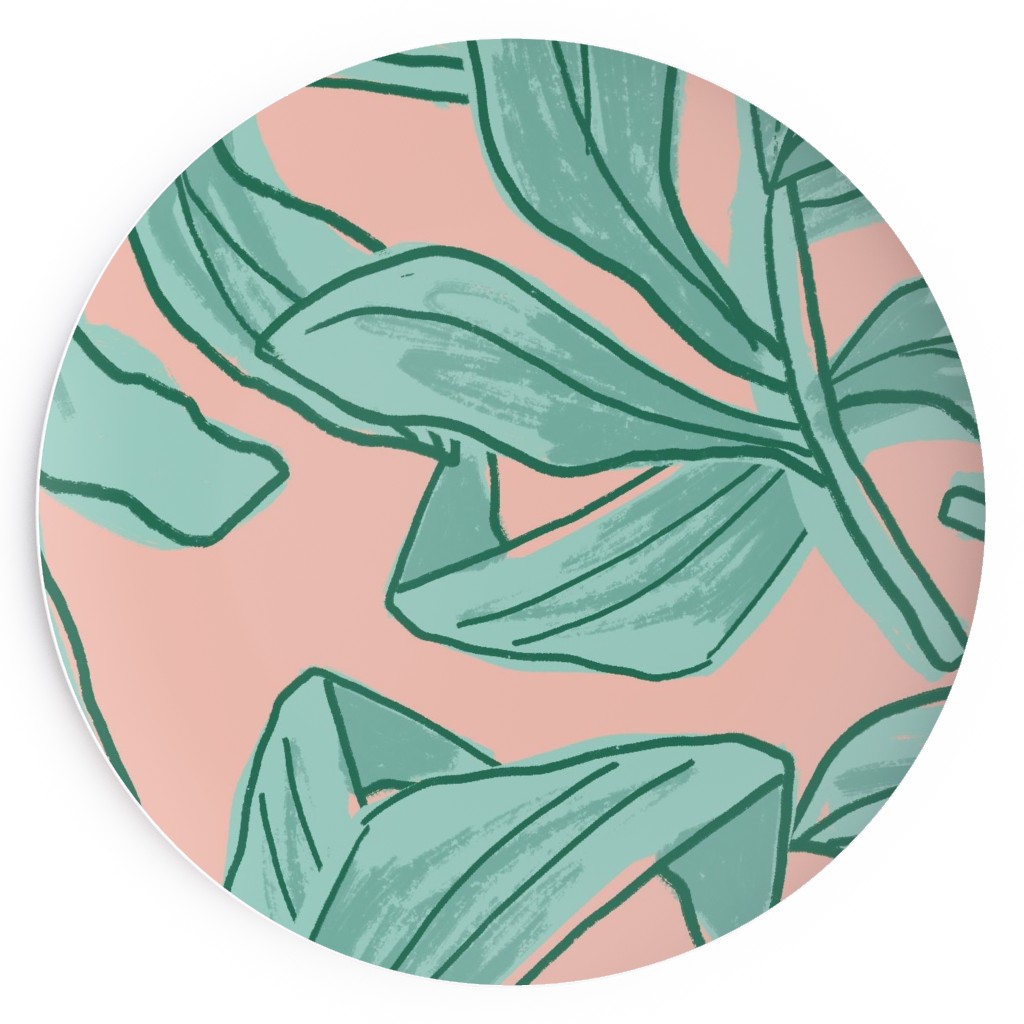 Lush Tropical Leaves - Pink and Mint Salad Plate, Green