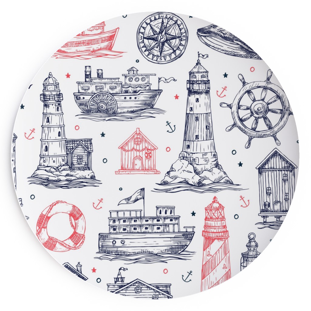 Sea Stories - Navy and Pink Salad Plate, Blue