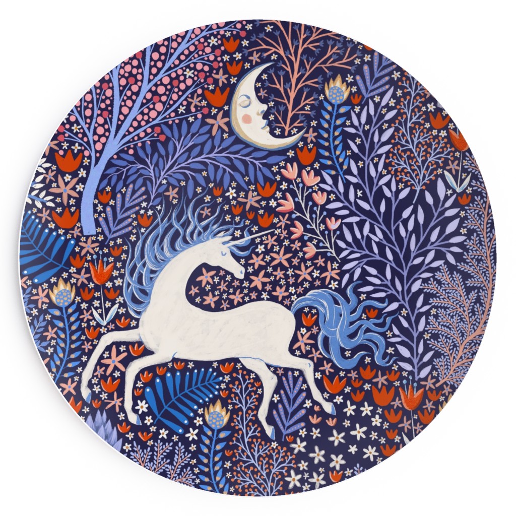 Unicorn in Nocturnal Forest - Purple Salad Plate, Purple