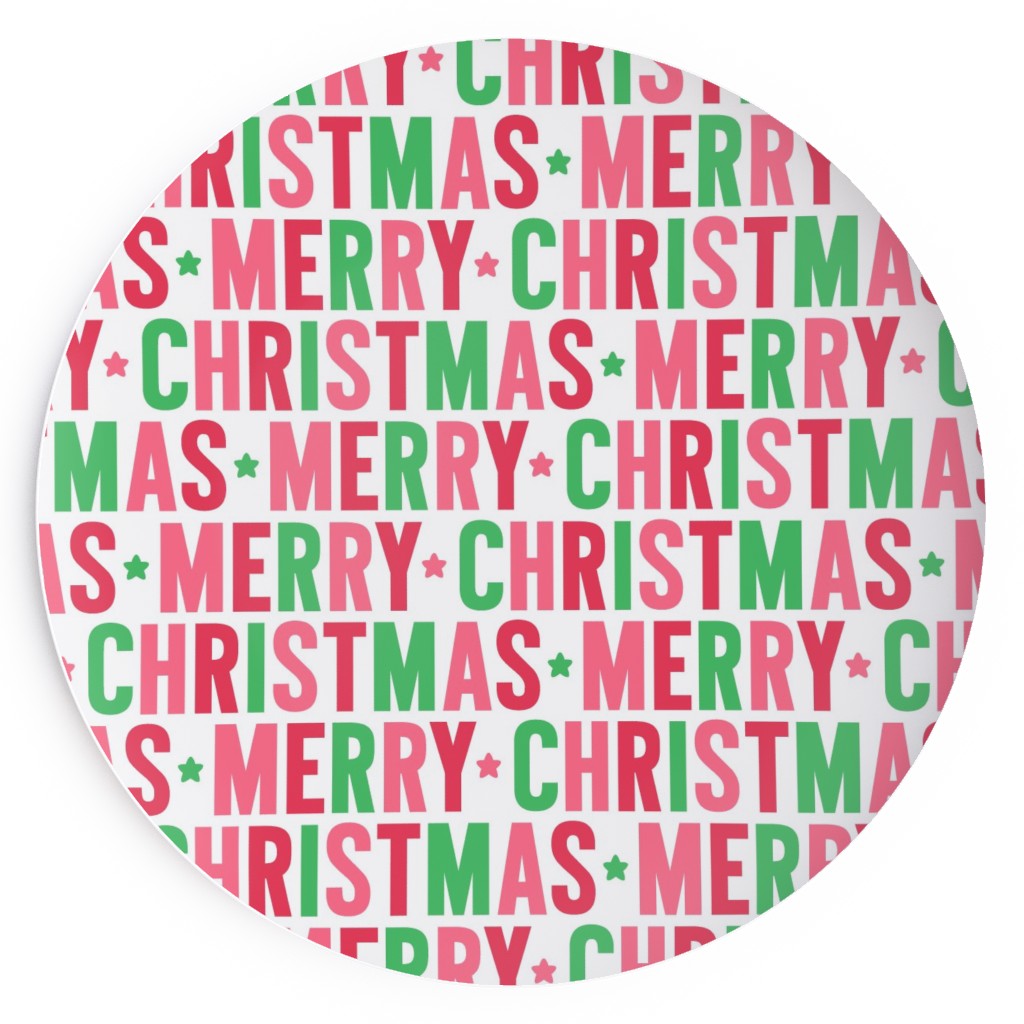 Merry Christmas Uppercase - Green, Pink, Red Salad Plate, Multicolor