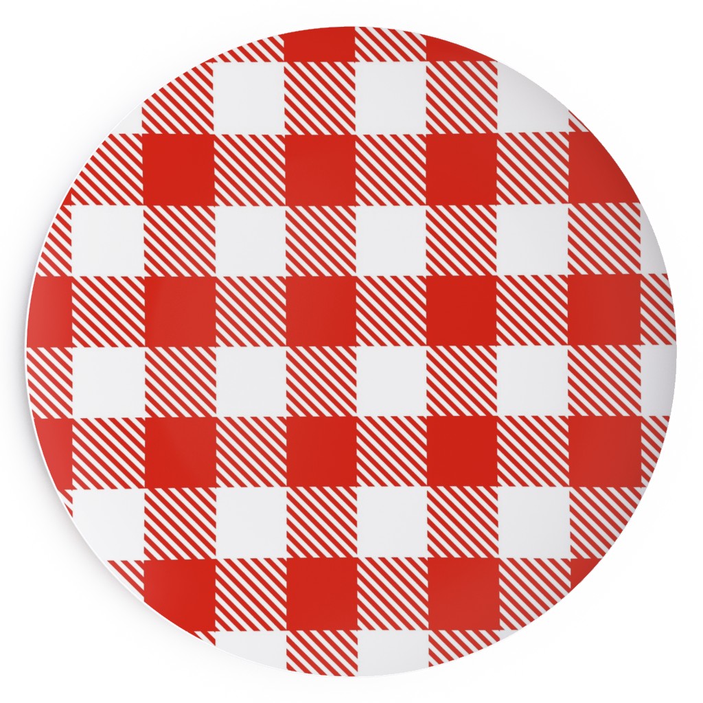 Red Gingham Pattern Salad Plate, Red