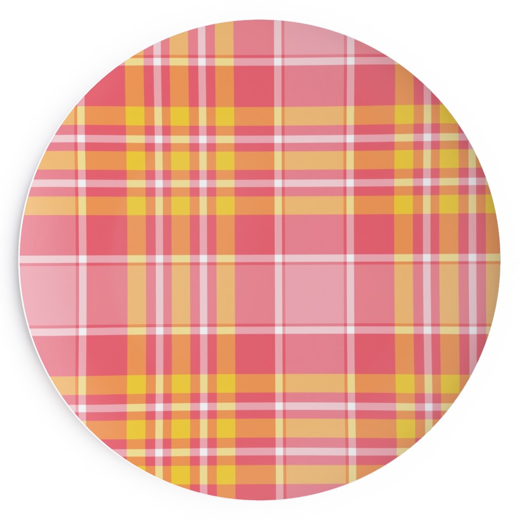 Plaid - Pink and Yellow Salad Plate, Pink