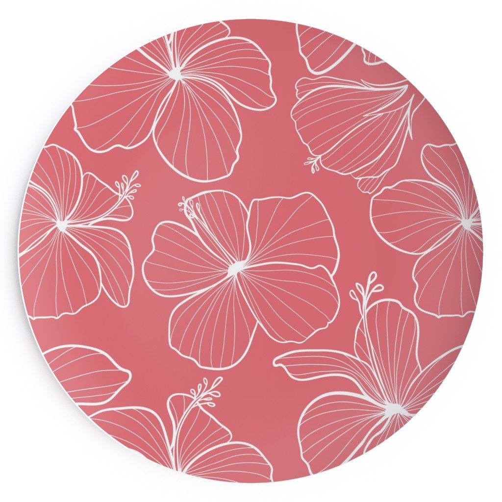 Hibiscus Line Art - Pink Salad Plate, Pink
