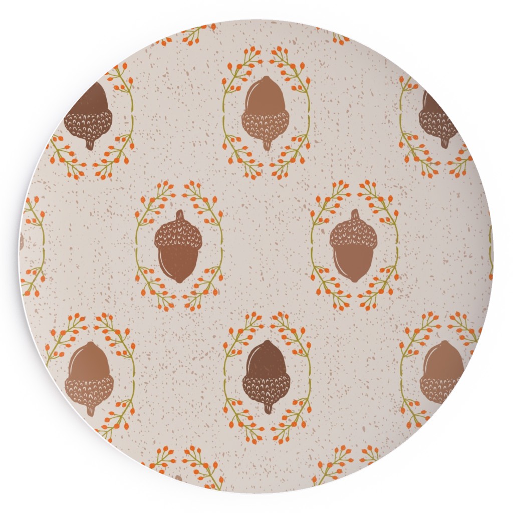 Autumn Acorn Rosehip Textured Damask Salad Plate, Beige