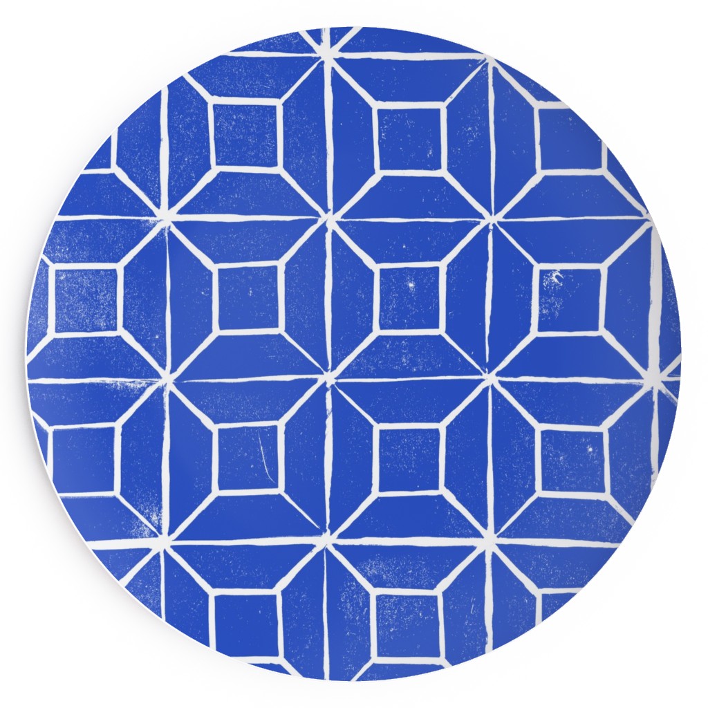 Geometric Lino - Cobalt Salad Plate, Blue