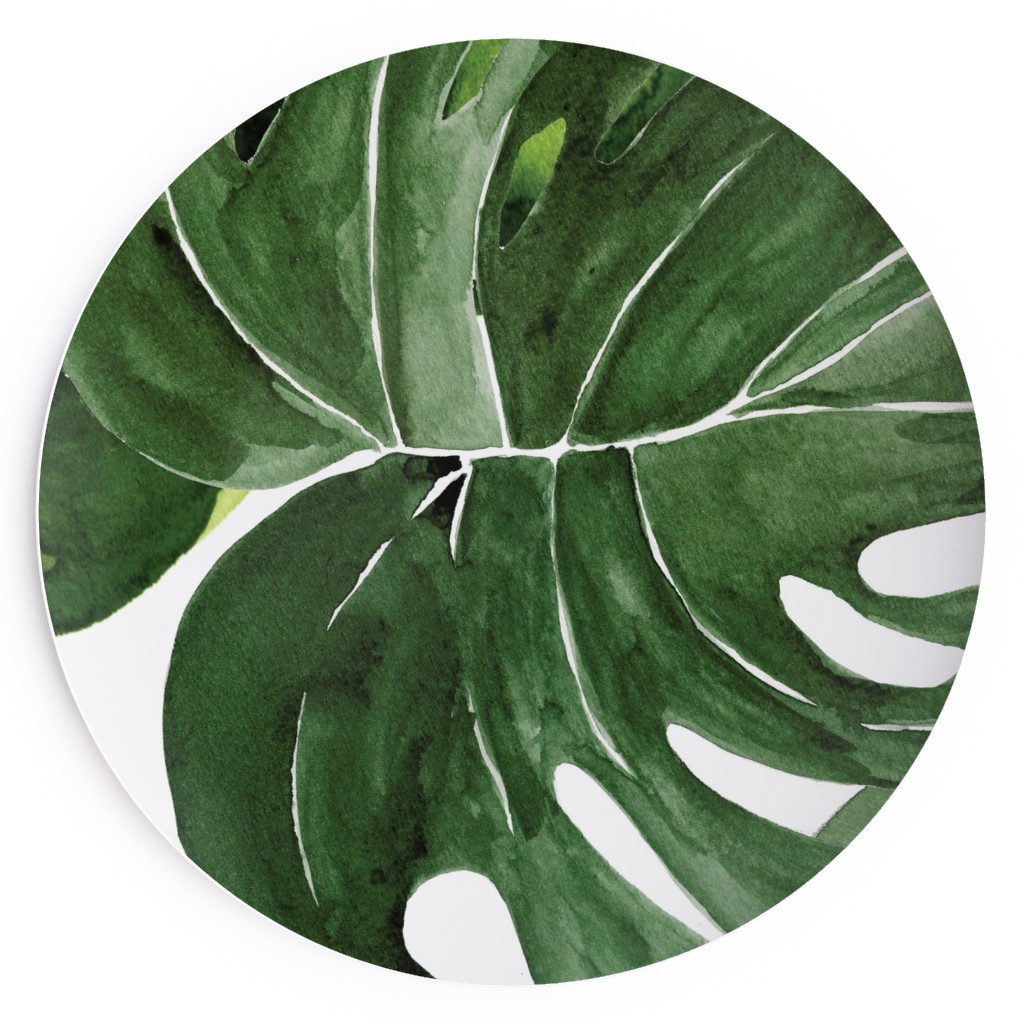 Monstera Tropical Leaves - Green Salad Plate, Green