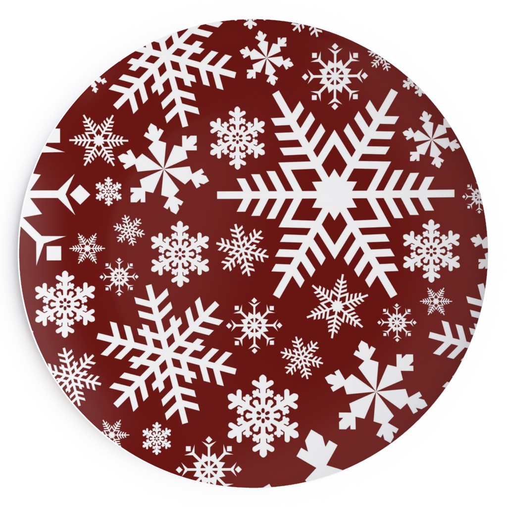Christmas White Snowflakes on Red Background Salad Plate, Red