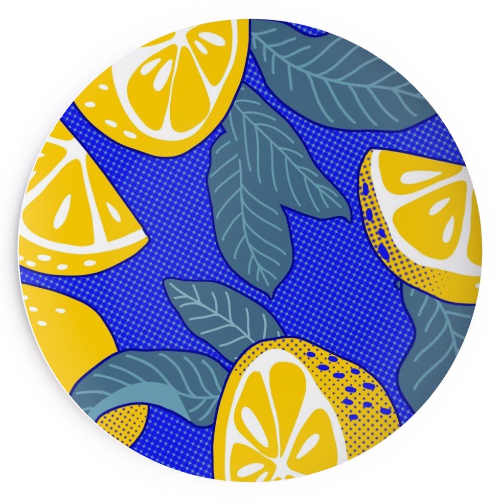 Lemons Pop Art - Blue and Yellow Salad Plate, Yellow
