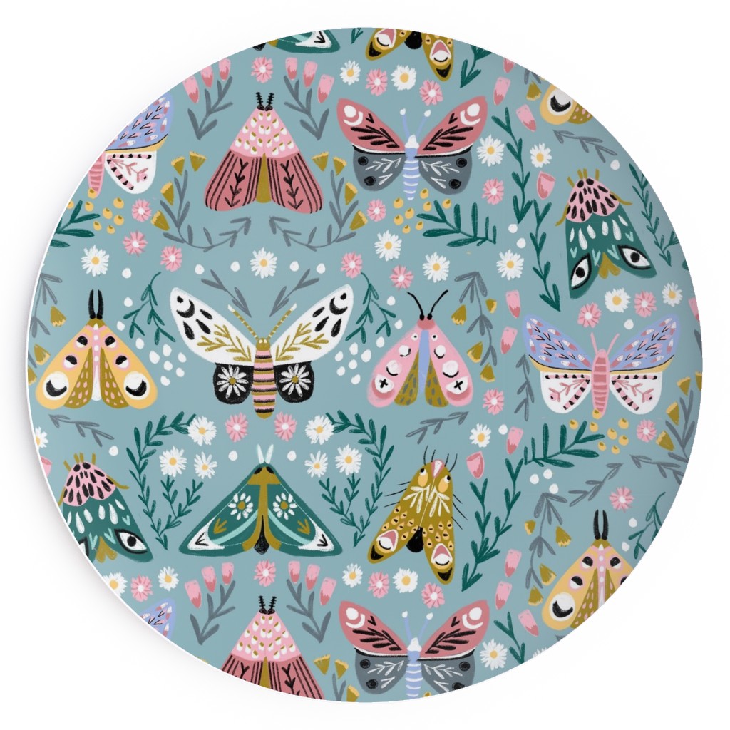 Spring Floral and Butterflies - Blue Salad Plate, Multicolor