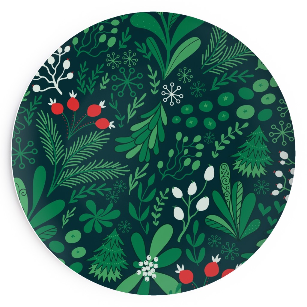 Merry Christmas Botanical - Green Salad Plate, Green