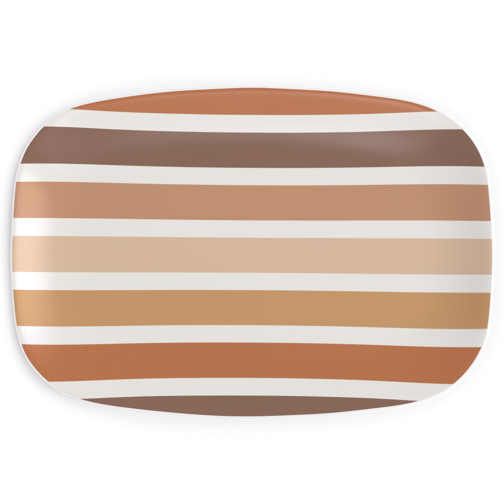Retro Summer Stripe - Warm Tones Serving Platter, Pink, Bright Pink