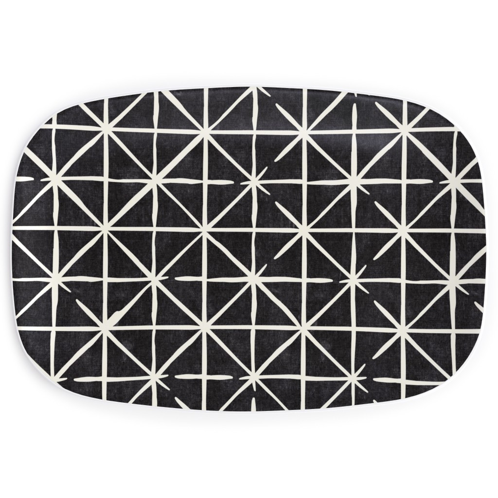 Geometric Triangles - Distressed Geometric Serving Platter, Black, Black