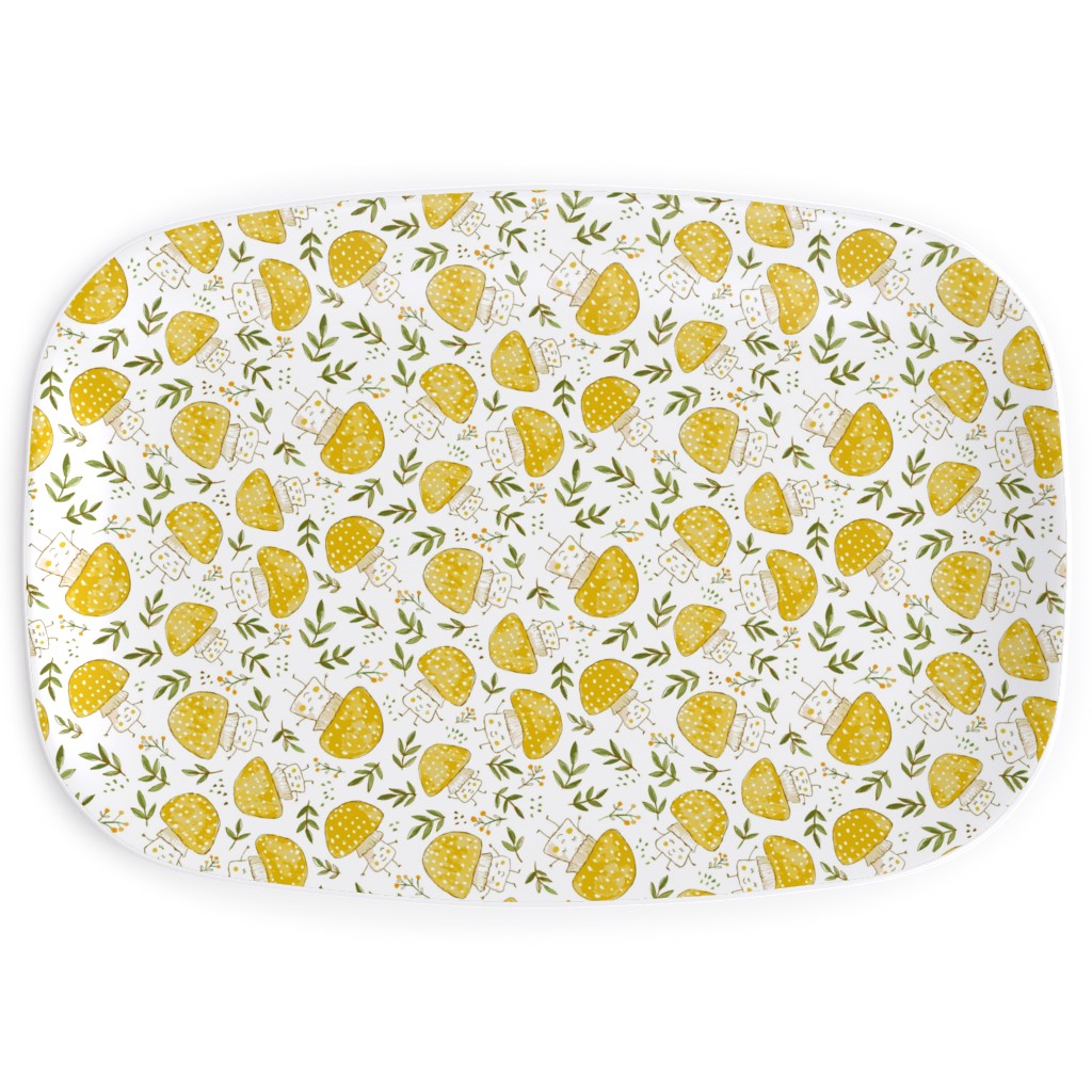 the Happiest Little Mushrooms - Yellow Serving Platter, Yellow