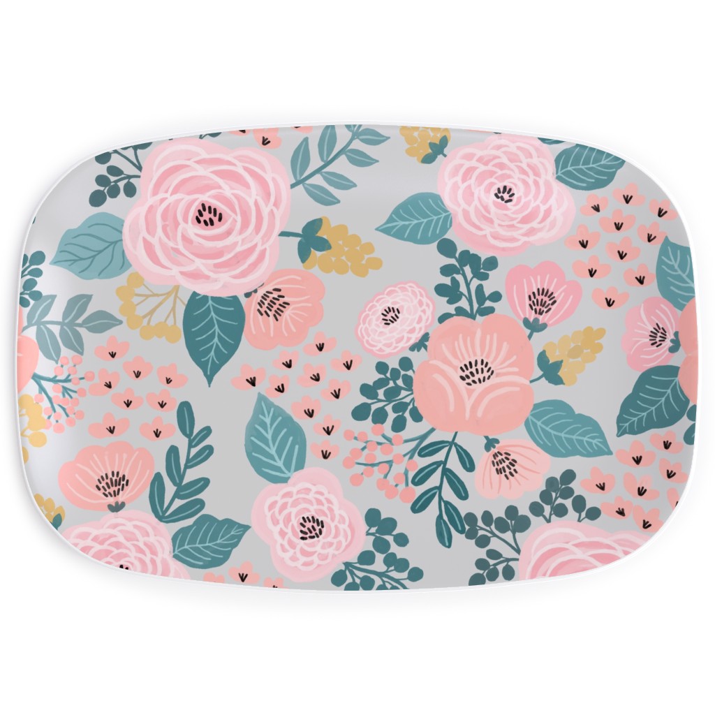 June Botanicals - Gray Serving Platter, Pink