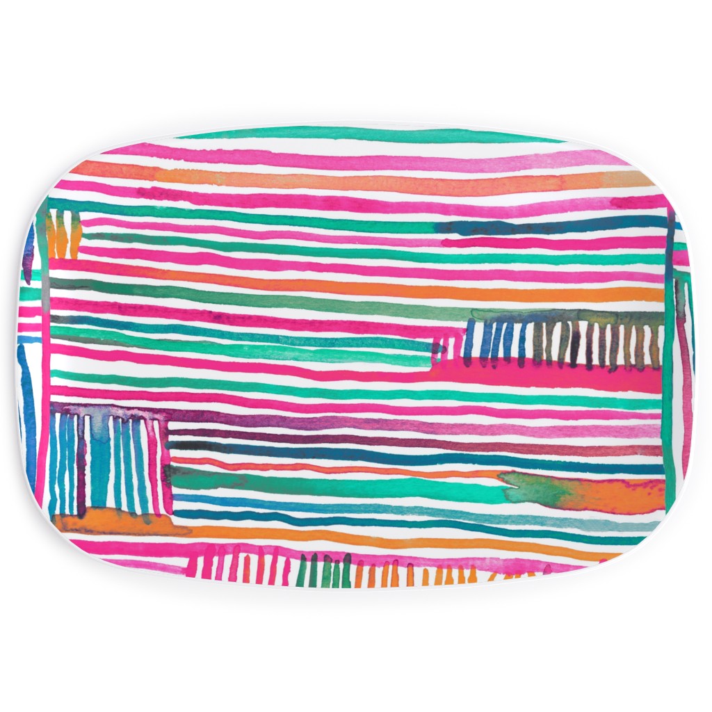 Linear Meditation Serving Platter, Multicolor, Hot Pink