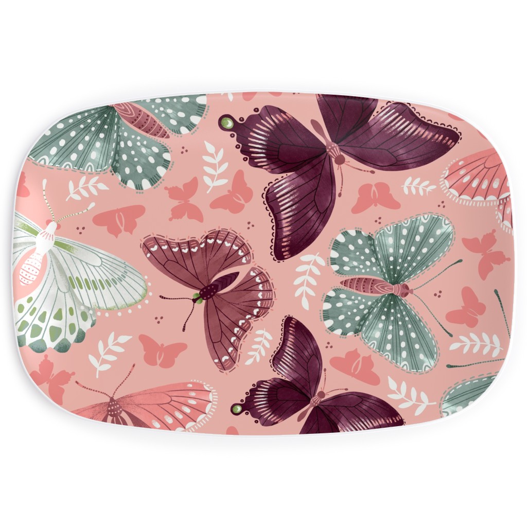 Romantic Butterflies on Pink Serving Platter, Pink, Bright Pink