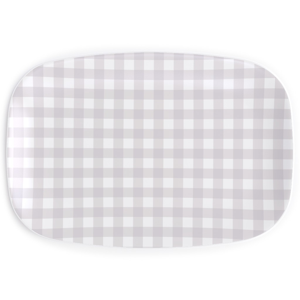 Gingham Check Serving Platter, Gray, Silver Lining