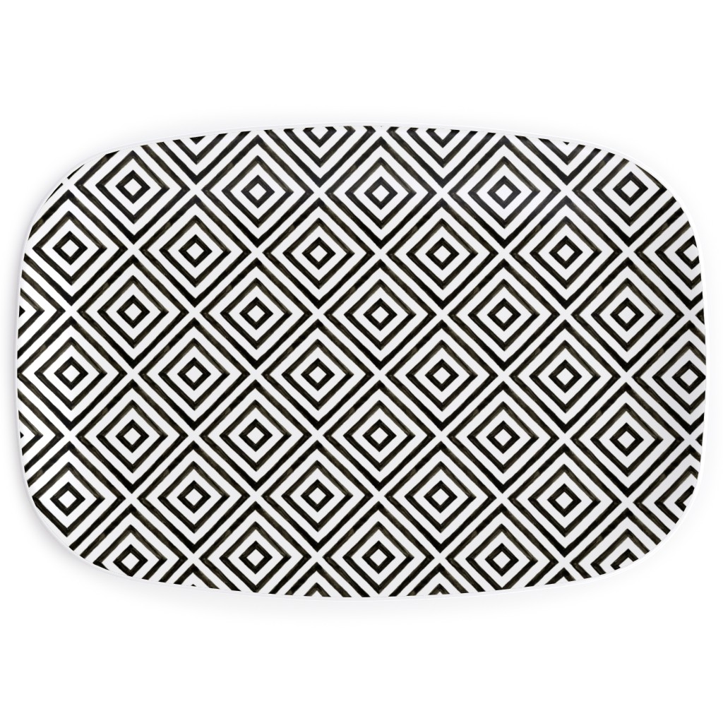 Diamond Pattern - Black and White Serving Platter, Black