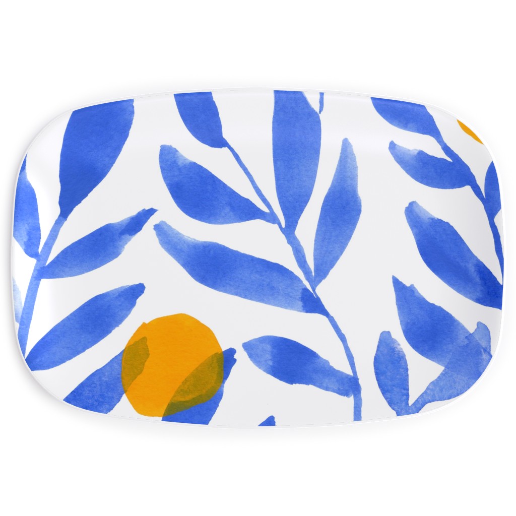 Modern Lemons Block - Blue and Orange Serving Platter, Blue