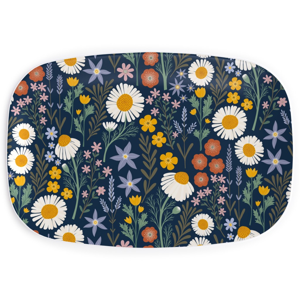 British Spring Meadow - Navy Serving Platter, Multicolor