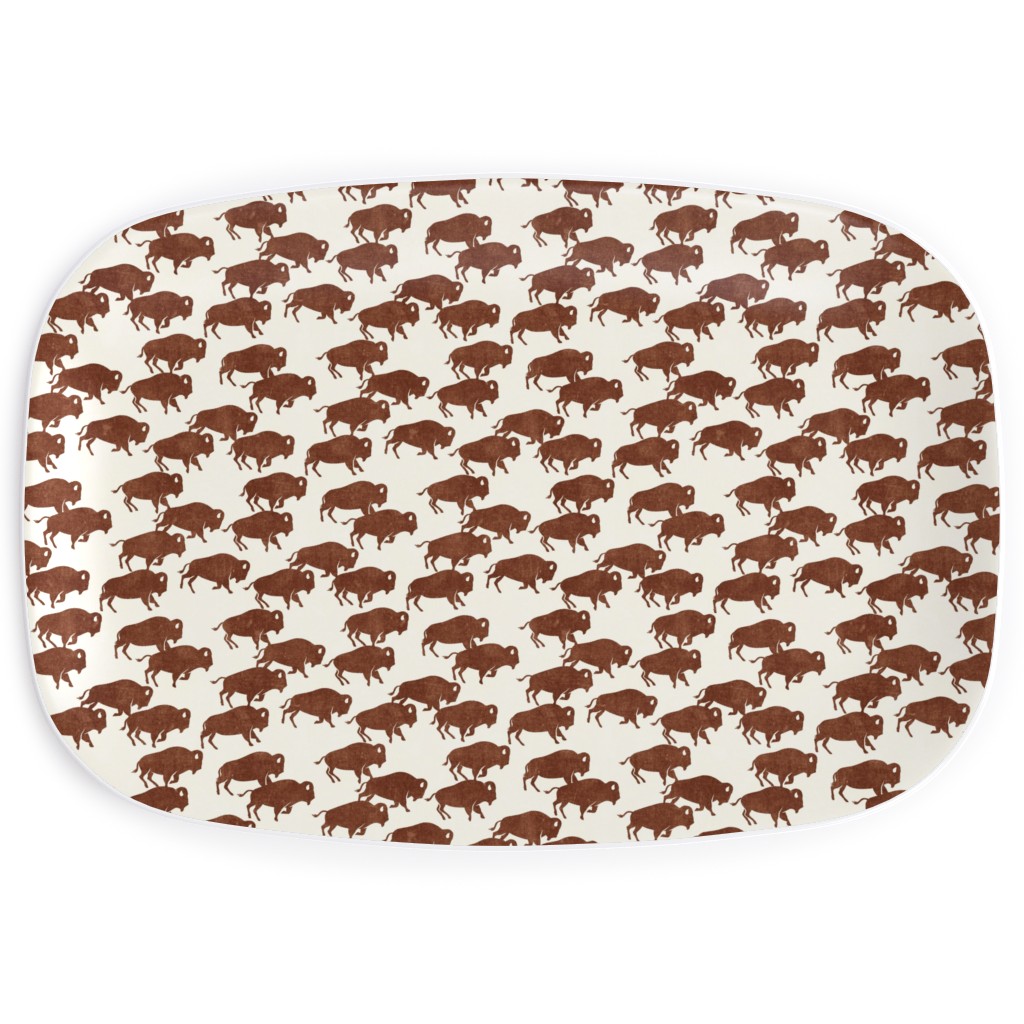 Bison Stampede - Brandywine Serving Platter, Brown, Brown