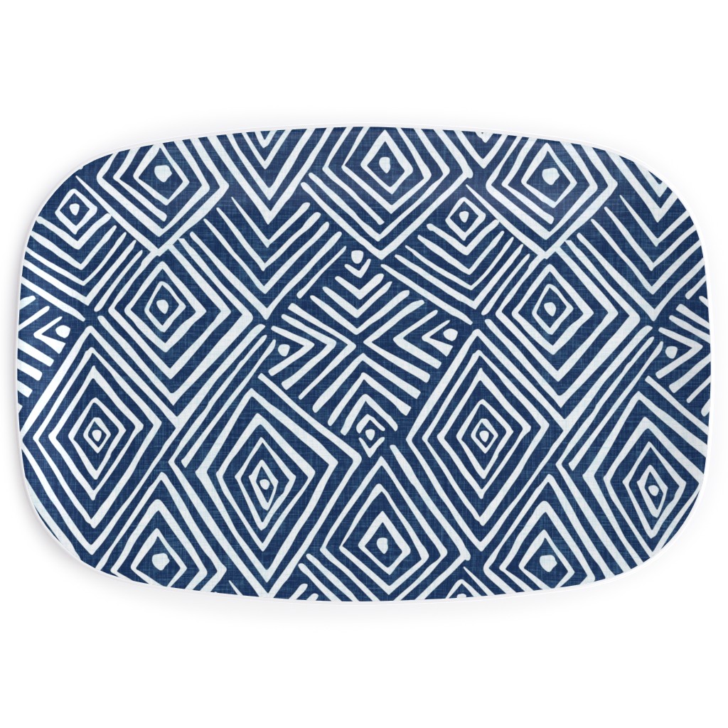 Diamond Mud Cloth -Blue Serving Platter, Blue, True Blue