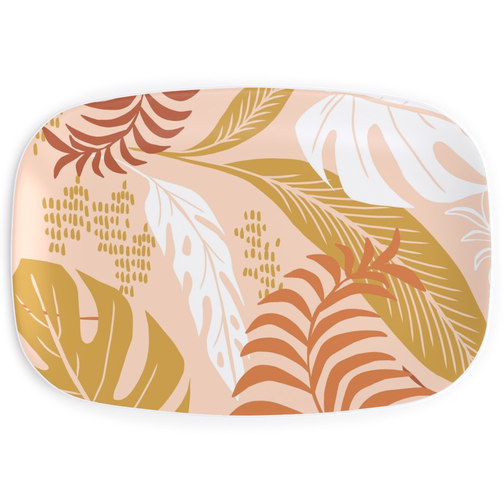 Paradiso - Tropical Palm Fronds - Golden Blush Serving Platter, Pink