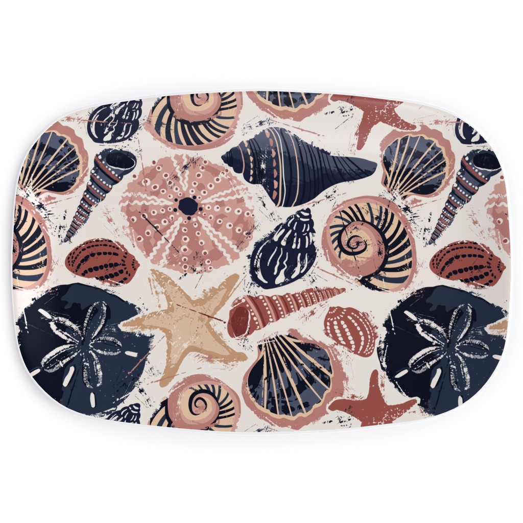 Seashells Serving Platter, Multicolor, Wheat