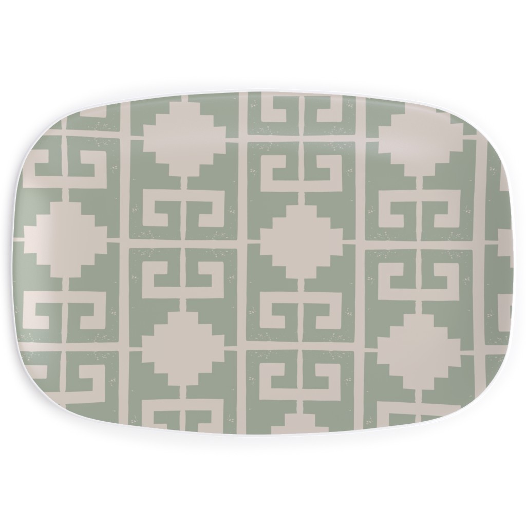 Greek To Me - Green on Cream Serving Platter, Green