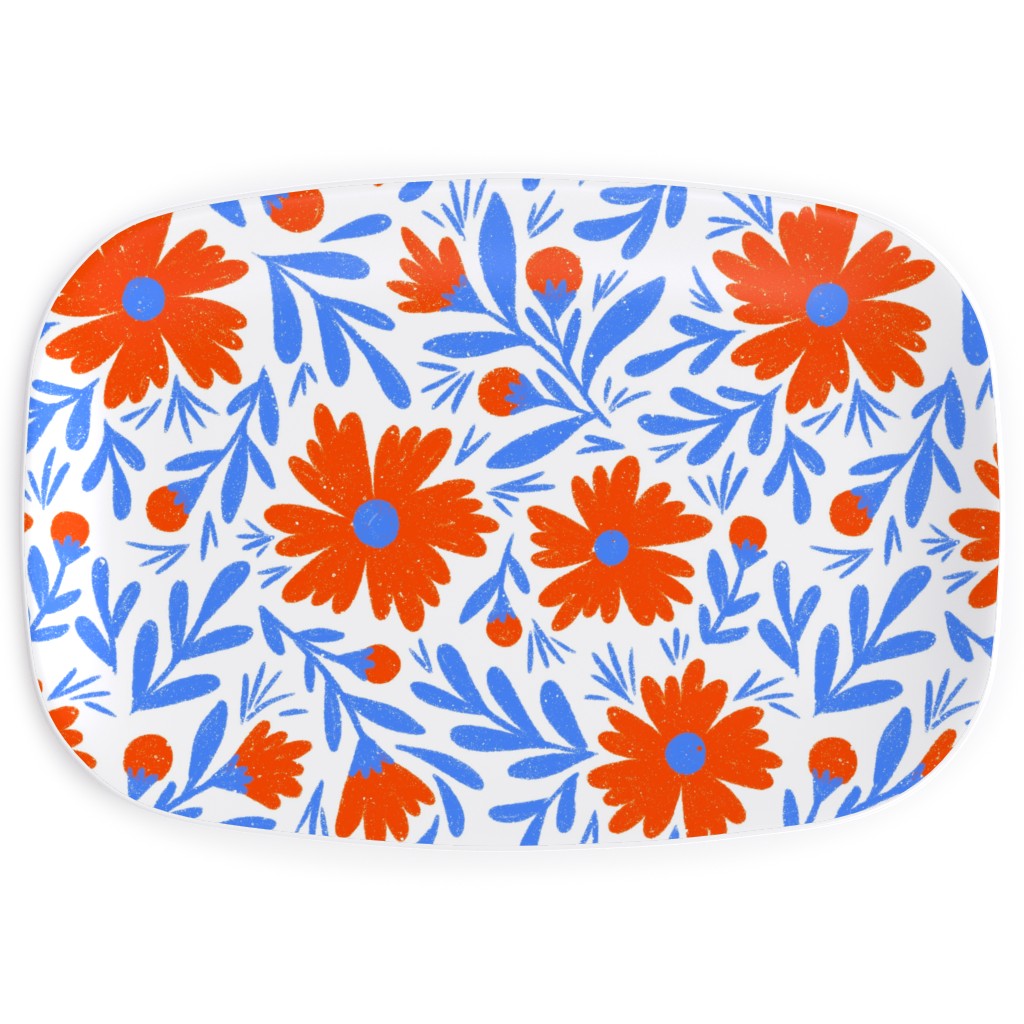 Floral Drop - Red and Blue Serving Platter, Blue, True Blue