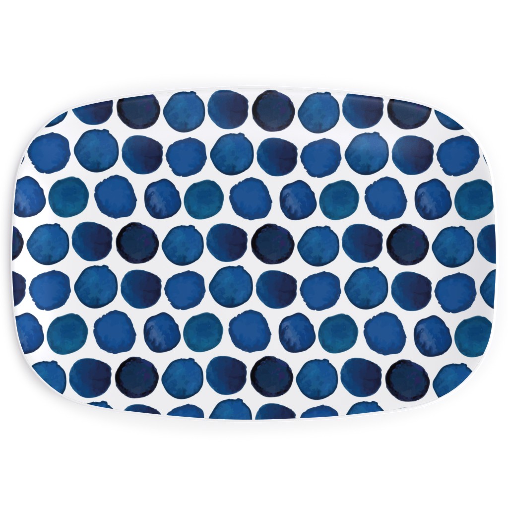 Watercolor Dots - Dark Serving Platter, Blue