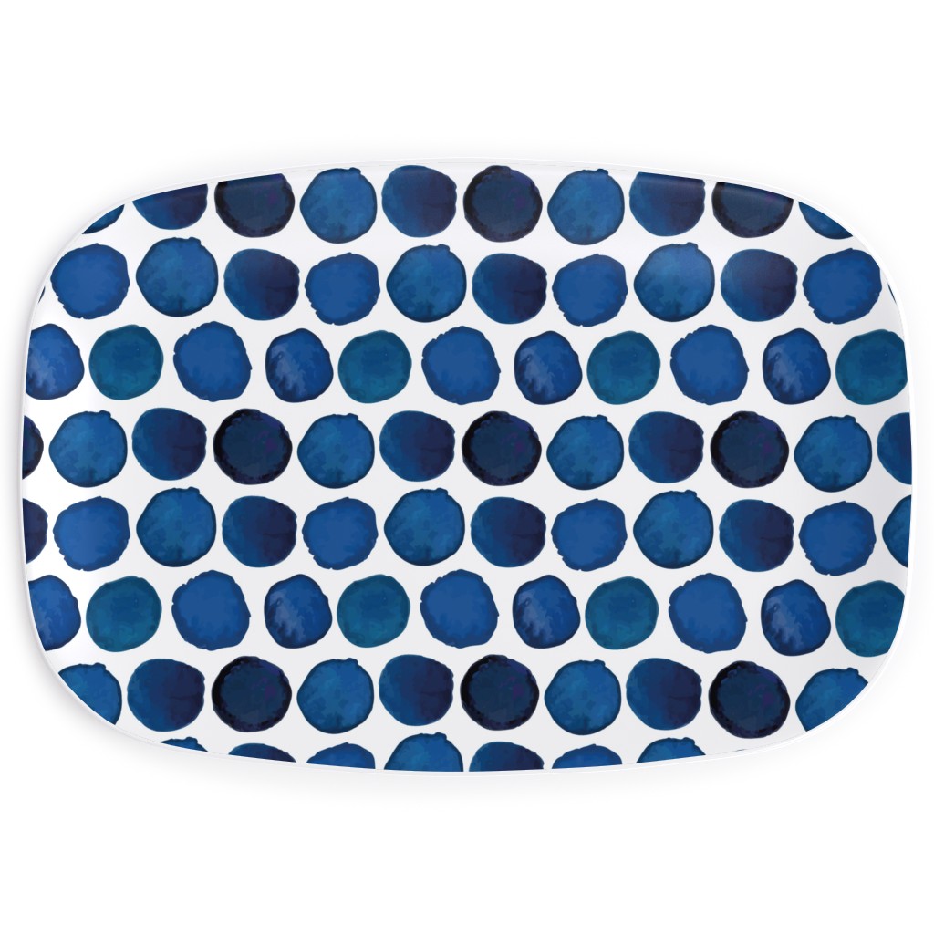 Watercolor Dots - Dark Serving Platter, Blue, True Blue