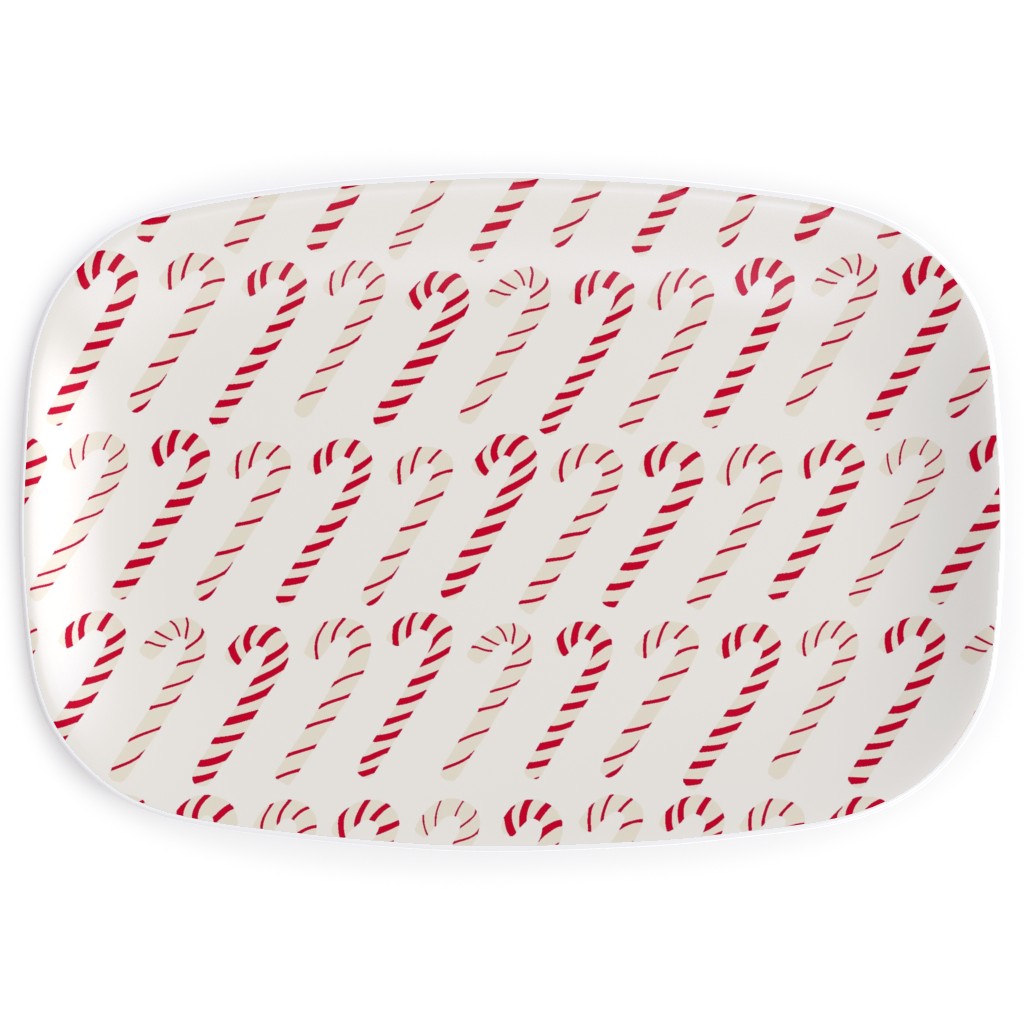 Dancing Candy Canes Serving Platter, Beige