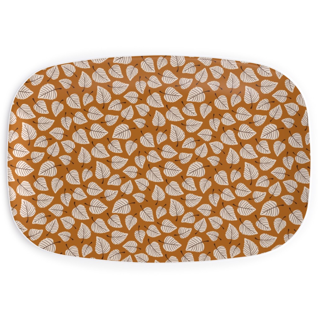 Falling Leaves - Terracotta Serving Platter, Orange, Orange