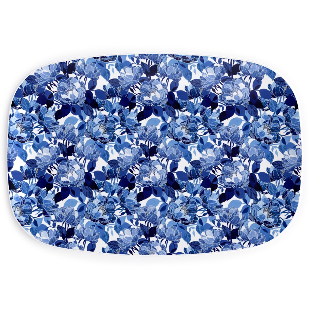Chintz Peonies - Blue Serving Platter, Blue, True Blue
