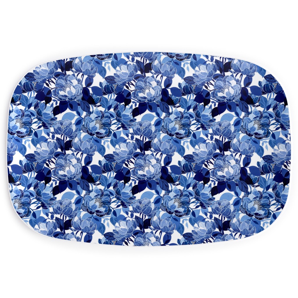 Chintz Peonies - Blue Serving Platter, Blue