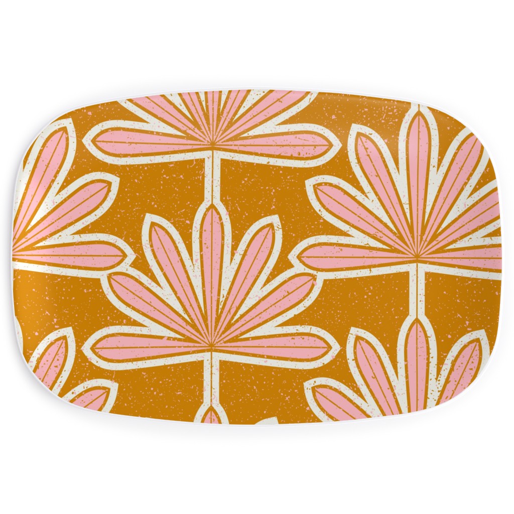 Mid Century Palm Leaf Serving Platter, Pink, Bright Pink