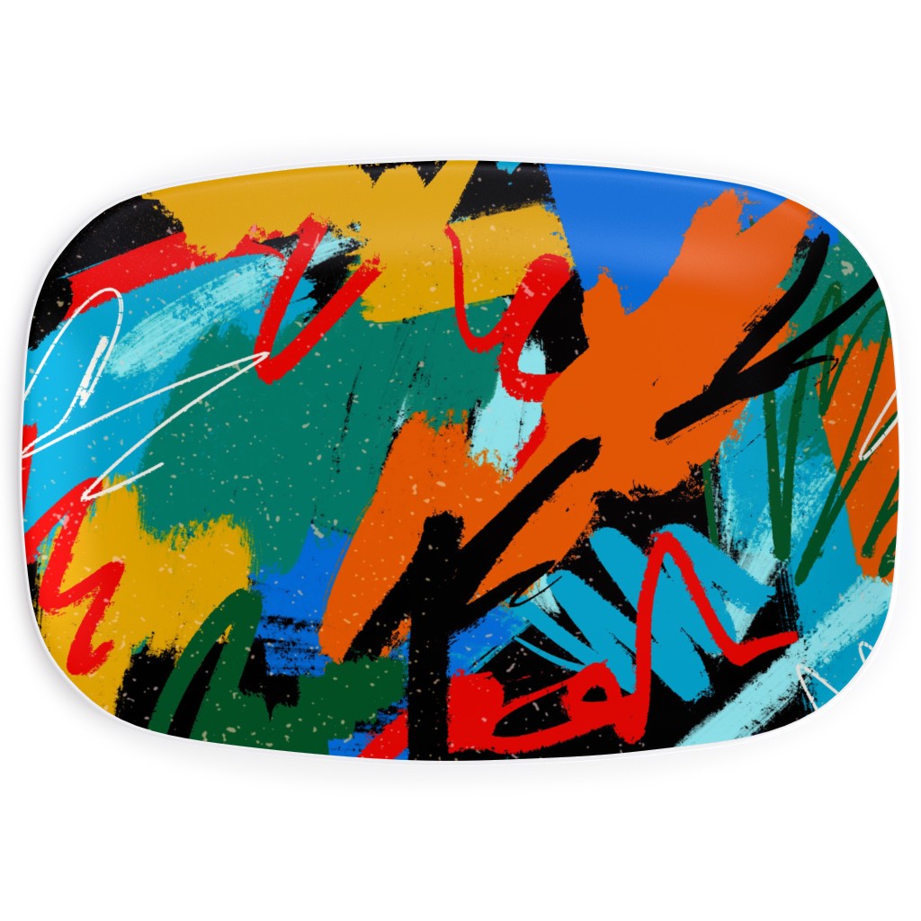Twenty 6 Black Abstract Serving Platter, Multicolor