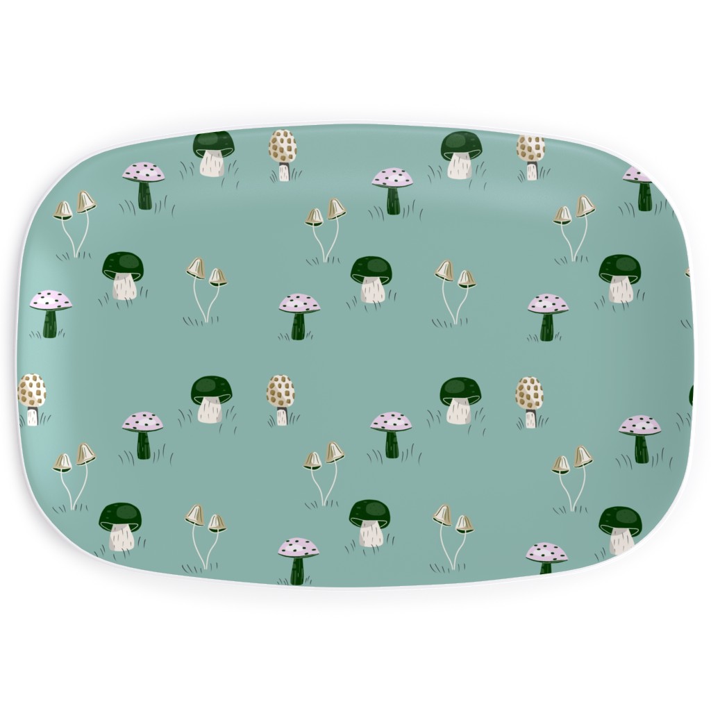 Mushroom Field - Green Serving Platter, Green