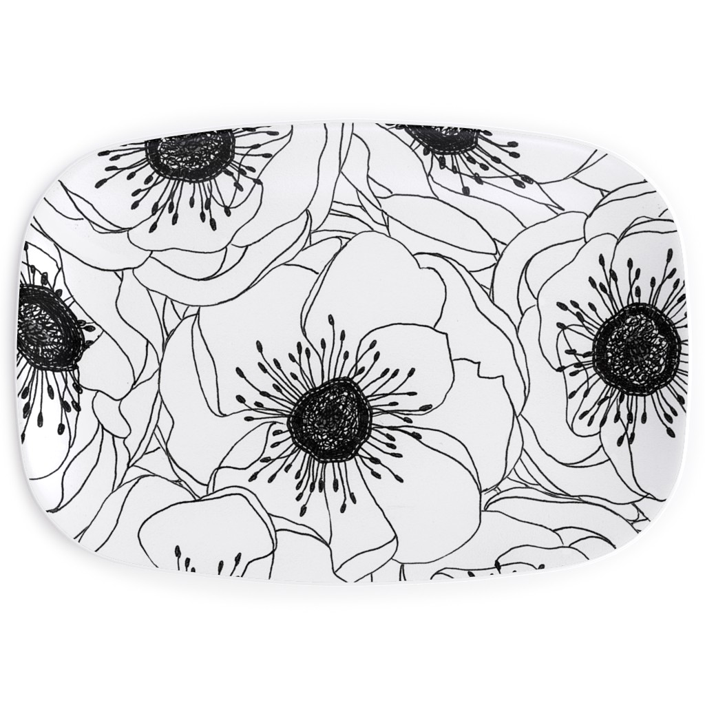 White Anemones - Neutral Serving Platter, White