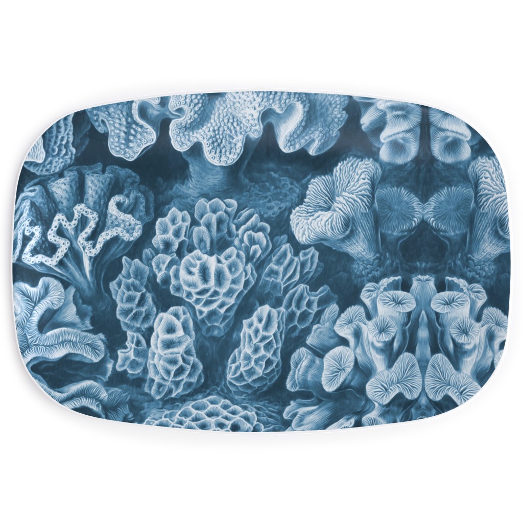 Coral All Over in Sea Blue Serving Platter, Blue