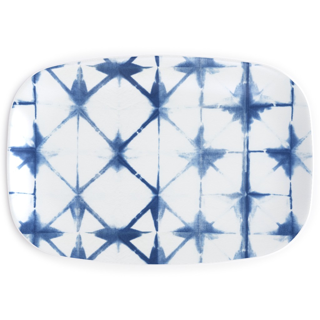 Shibori Diamond - Blue on White Serving Platter, Blue, True Blue