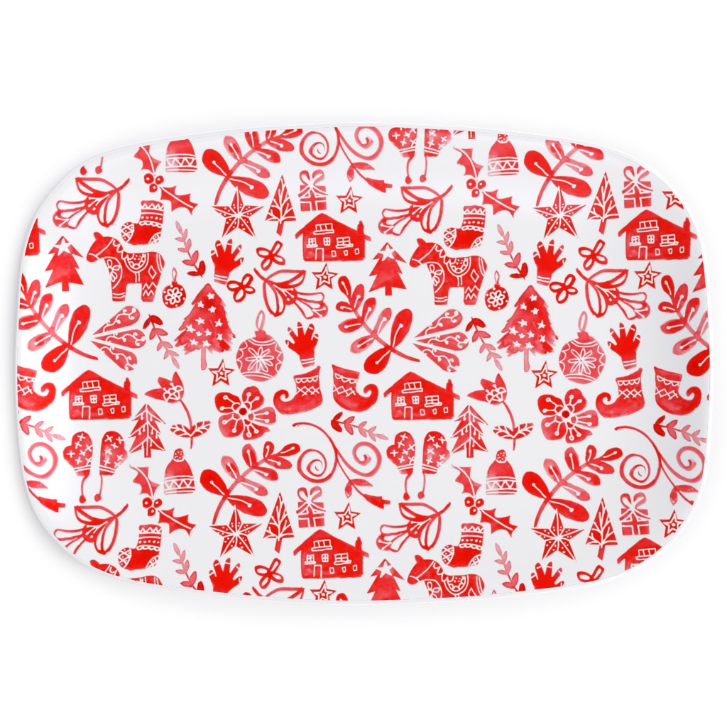 Red Christmas Serving Platter, Red, Red